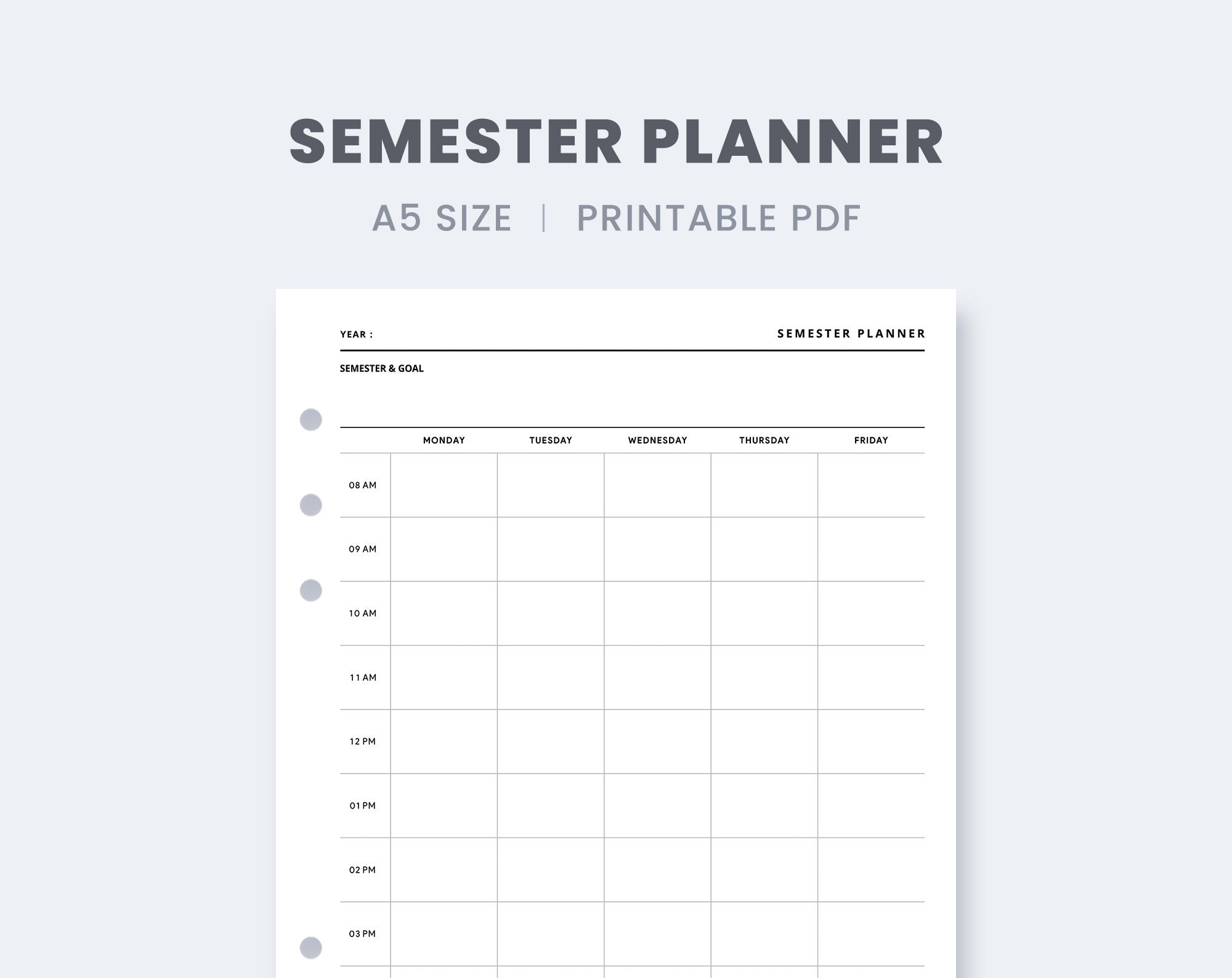 A5 Inserts Semester Planner Printable Study Planner Study Etsy