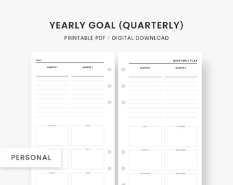 Personal Inserts : Goals Planner, Goal Setting Planner, Yearly Goal, Year Goal Planner, Monthly Goals, Work Planner, Year Planner, PDF