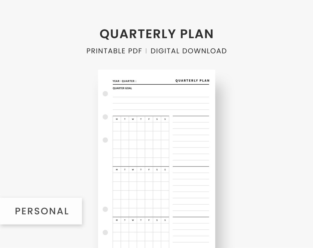 Personal Inserts Quarterly Planner Printable, 90 Day Planner, 3 Month