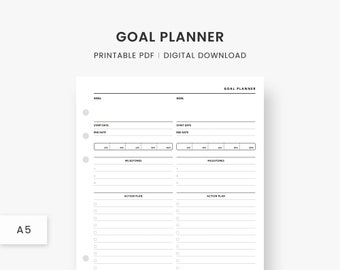 A5 Inserts : Goal Planner, Printable Productivity Planner, Goal Setting, Goal Planning, Goal Action Plan, Goal Management, Instant Download