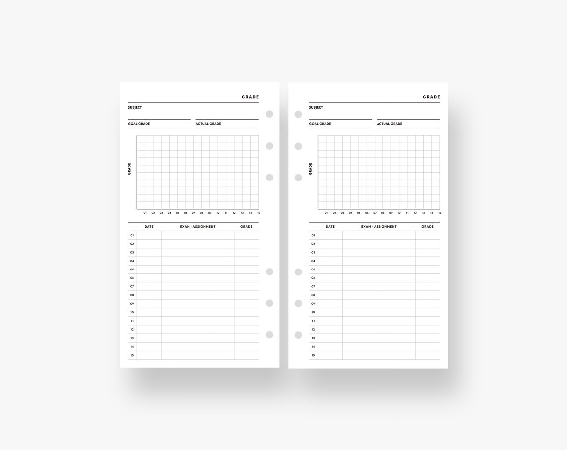 Personal Size Inserts : Grade Overview, Student Planner Printable ...