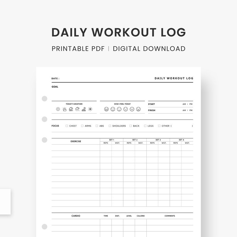 Workout Log Printable Etsy
