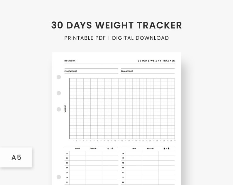 A5 Inserts Fitness Planner Printable, Health Planning, Weight Loss
