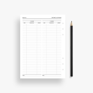 A5 Inserts : Printable Financial Planner Refills, Monthly Income ...