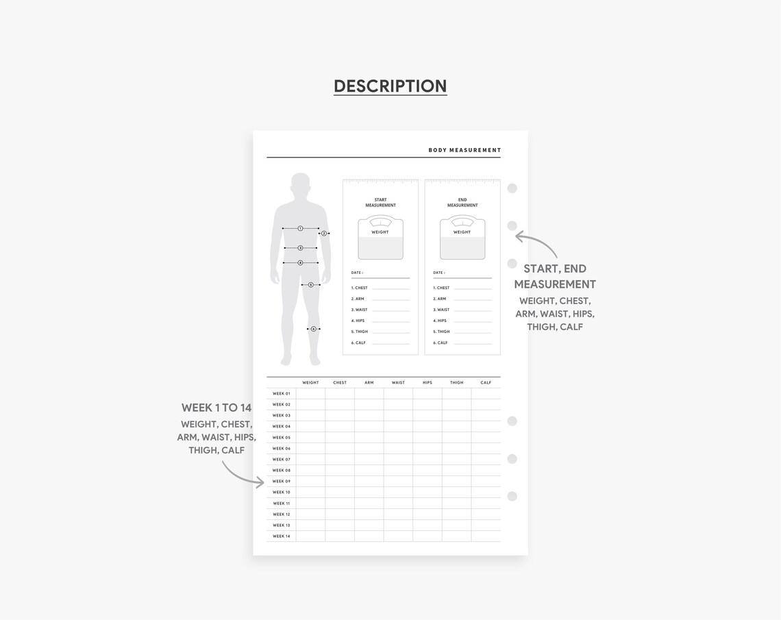 Printable Body Measurement Tracker for Man Health and Fitness Etsy