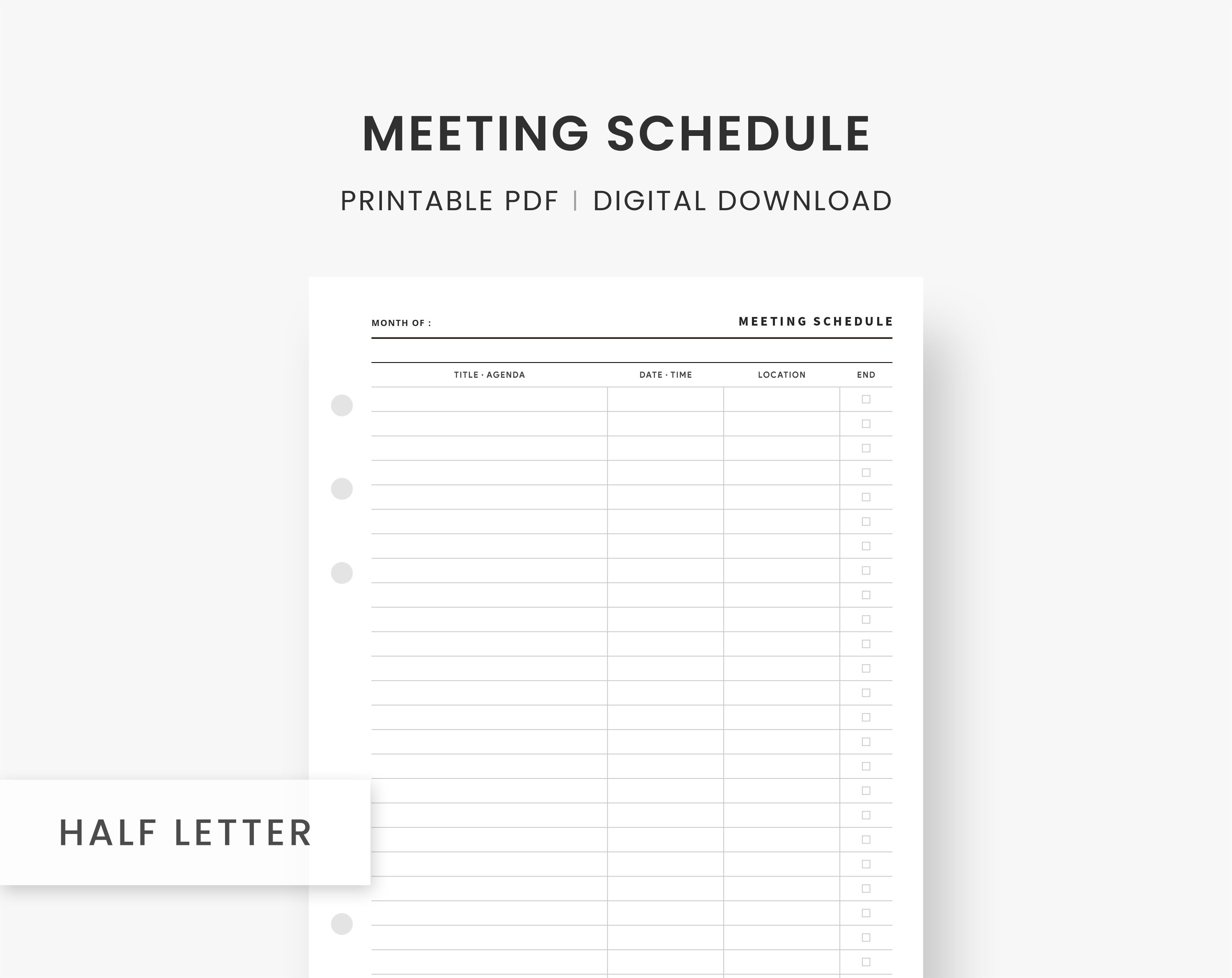 Meeting Schedule Template Printable, Meeting Agenda List, Business Planner, Meeting Tracker, Half Letter Inserts, PDF Instant Download - Etsy Meeting Schedule Template Printable, Meeting Agenda List, Business Planner, Meeting Tracker, Half Letter Inserts, PDF Instant Download - Etsy