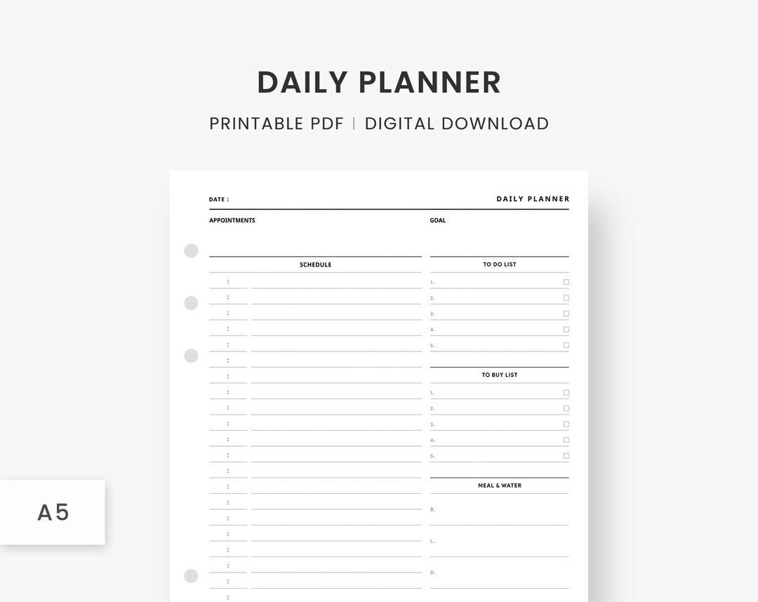 A5 Inserts : Daily Planner Printable, Time Schedule and to Do List and ...