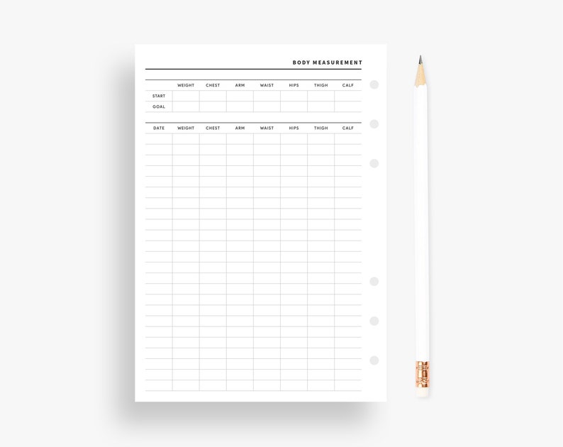 Fitness Tracker Printable Body Measurement Tracker Personal Etsy