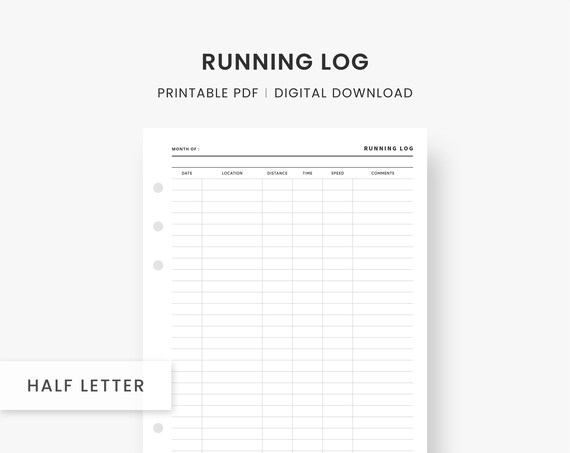 Running Log Printable Exercise Log Half Letter Inserts - Etsy
