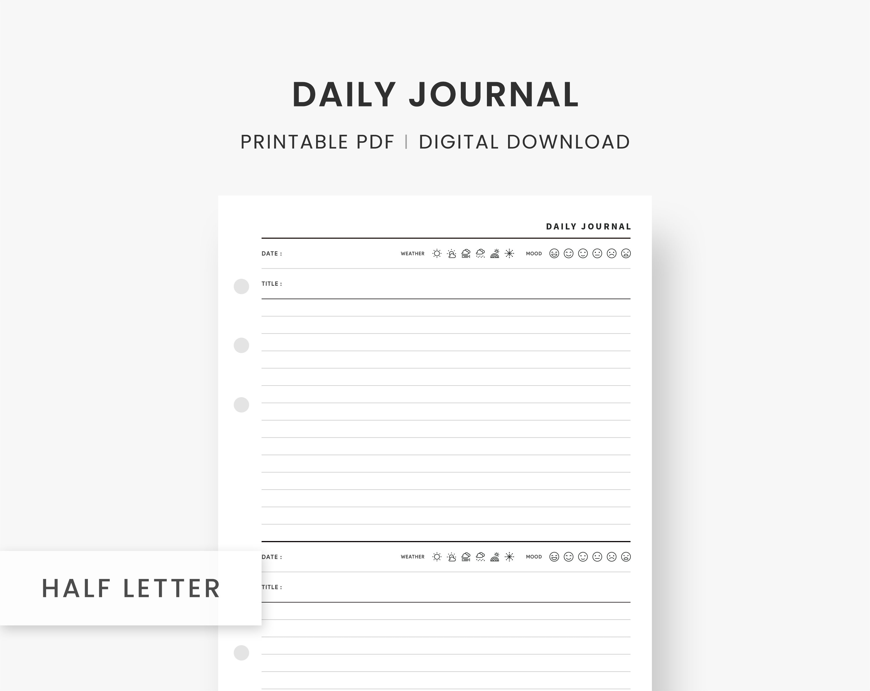 Daily Journal Printable, Daily Diary, Minimalist Journal, Writing ...