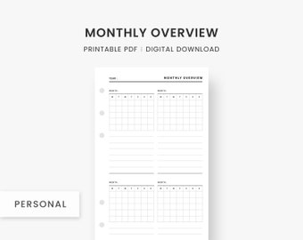 Personal Inserts : Undated Planner, Monthly Planner, Monthly Overview, Mini Calendar, Monthly Calendar, Important Dates, Monthly Agenda, PDF