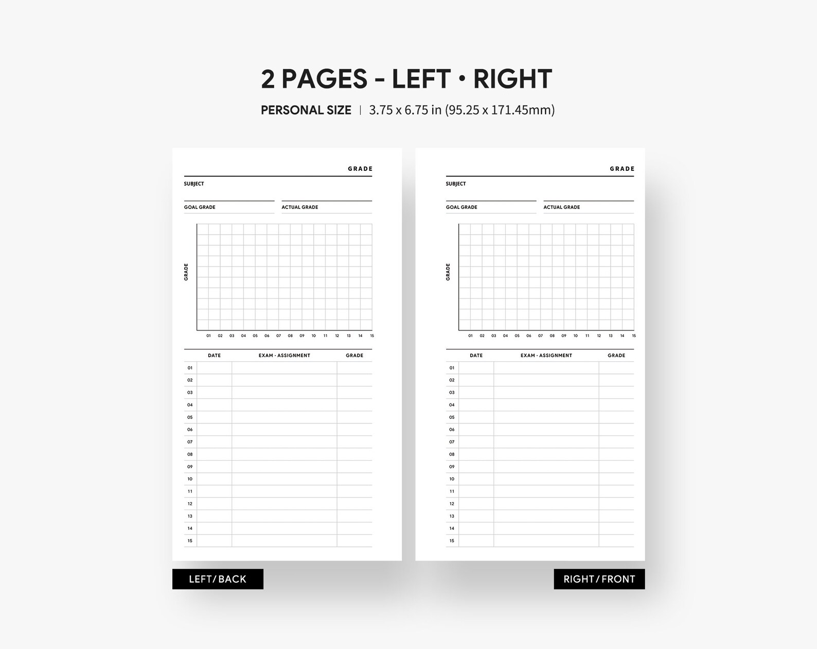 Personal Size Inserts Grade Overview Student Planner Etsy