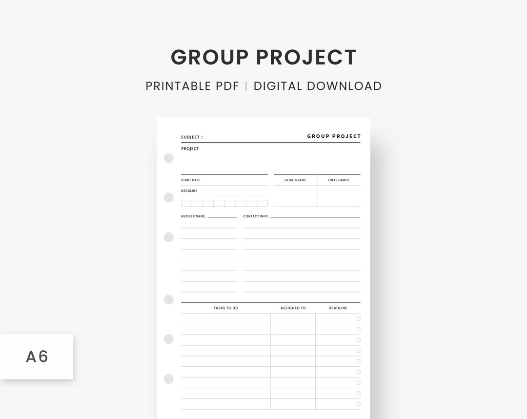 A6 Inserts : Group Project Plan Student Project Planner 