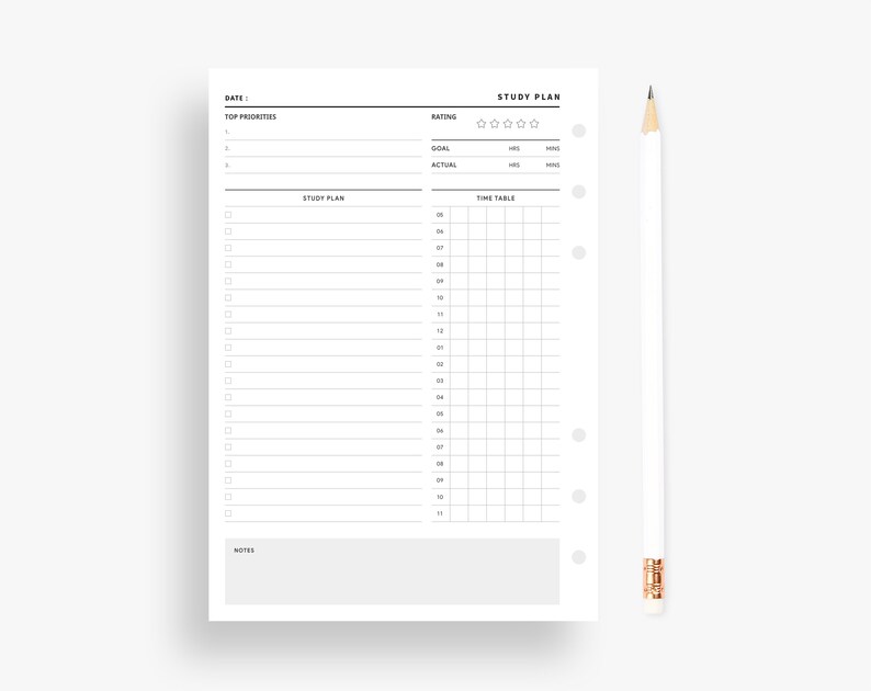 Study Planner Printable, Personal Wide Inserts, Student Planner