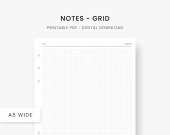 A5 Wide Inserts : Notes Printable, Grid Notes, Blank Notes Template, Notes Pages, Minimalist Planner, Planner Refills, PDF Instant Download