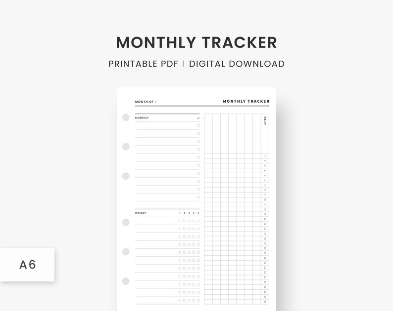 A6 Inserts : Monthly Tracker, Habit Tracker Printable, Daily Habit ...