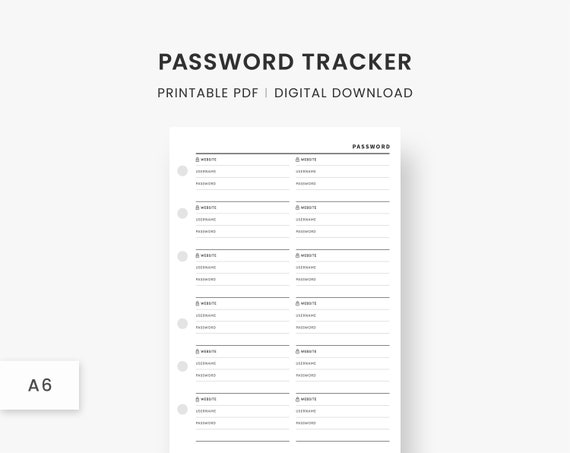 A6 Inserts : Password Log Printable Password Password | Etsy