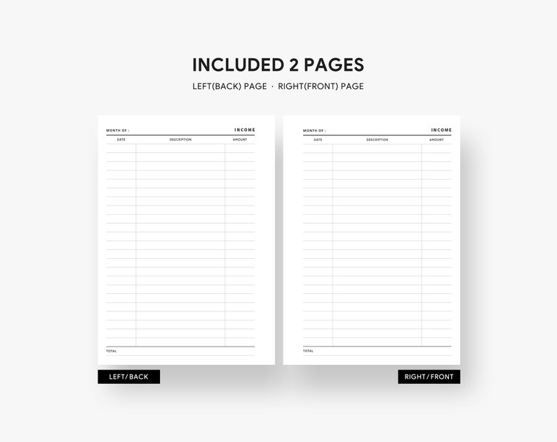 A6 Inserts : Income Tracker, Finance Tracker, Monthly Income, Income Log, Income Tracking, Money Tracker, Financial Tracker, PDF Planner image 7