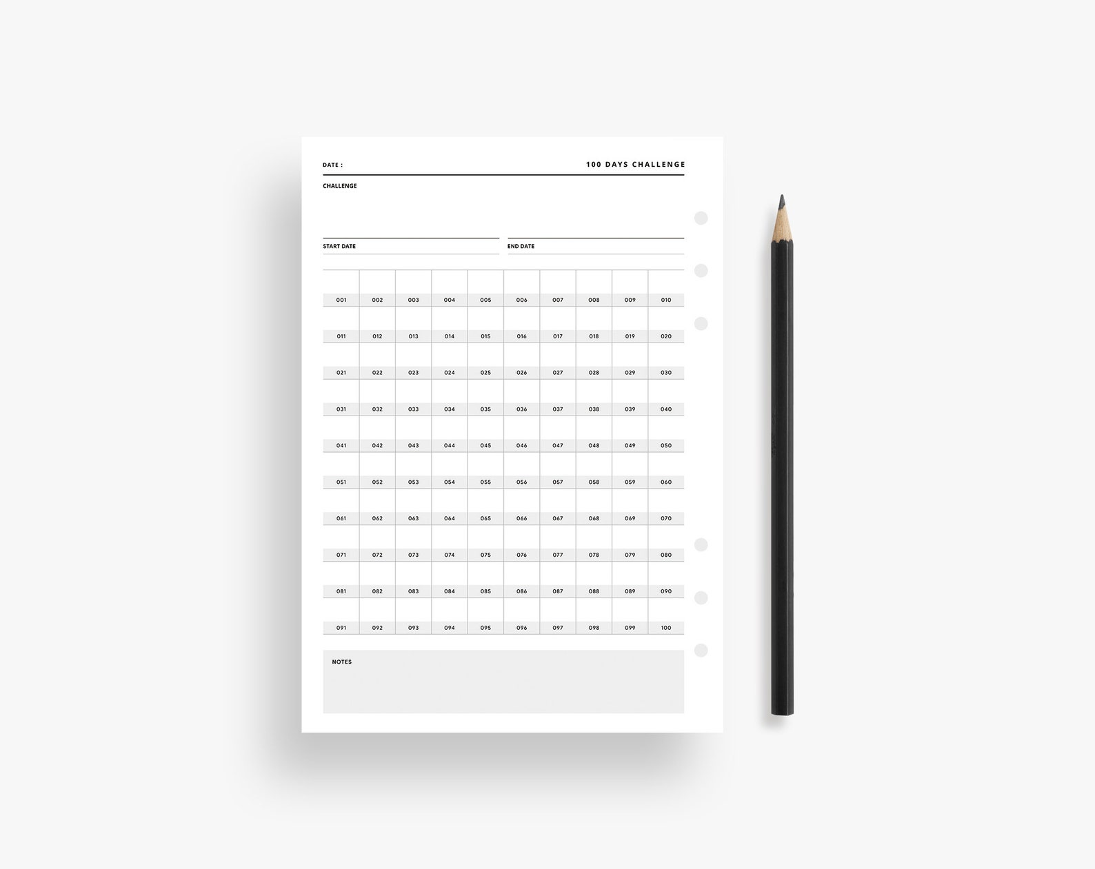 A5 Inserts 100 Days Challenge Printable 100 Day Habit Tracker Goal