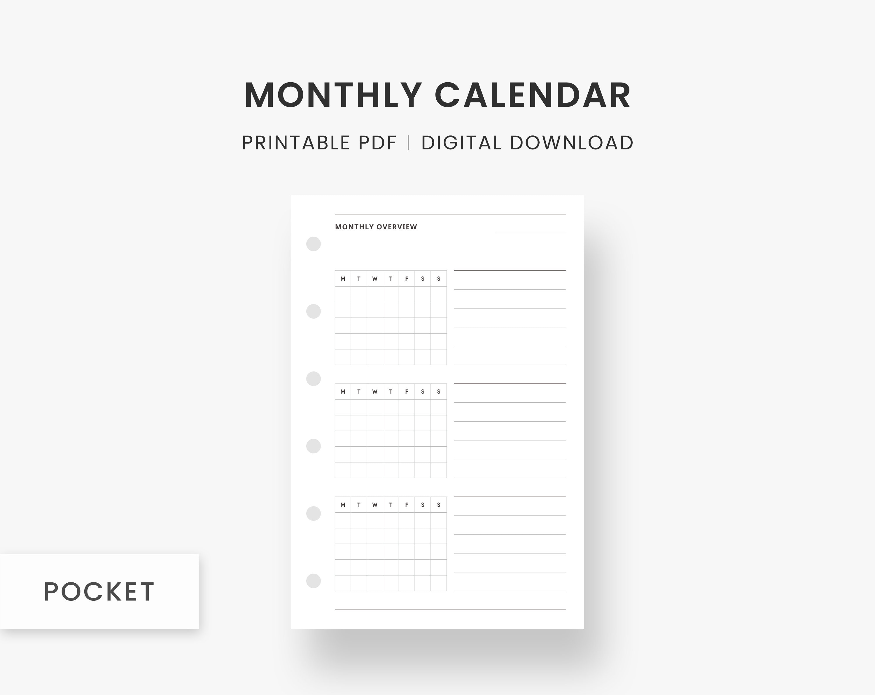 Pocket Inserts : Monthly Calendar Printable, Monthly Agenda, Undated  Calendar, Monthly Important Dates, Monthly Overview, Monthly Checklist -  Etsy
