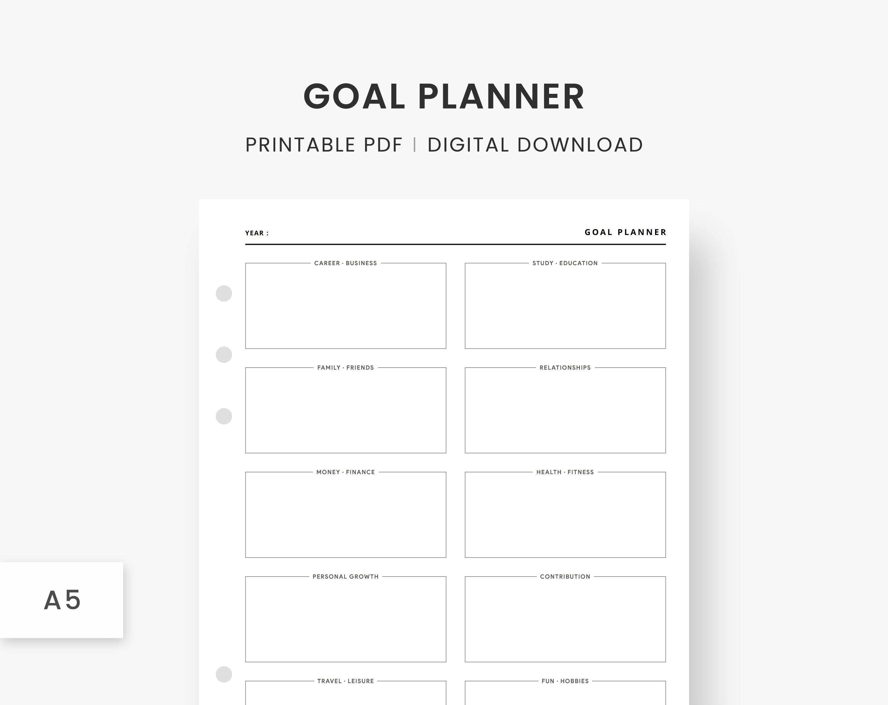 A5 Inserts Goal Setting, Goal Planner, Yearly Goal, Goal Template, Goal List, Goal Journal