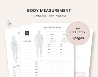 Body Progress Tracker, Body Measurement, Weight Tracker, Fitness & Health, Printable and Fillable PDF, A4, US Letter Size, Instant Download