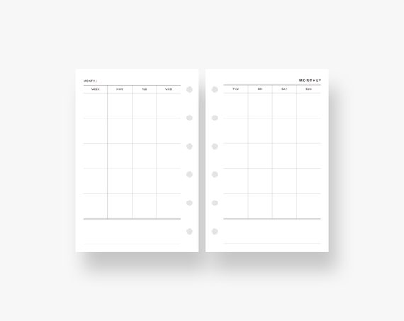 Pocket Inserts : Monthly Calendar Printable, Undated Month on Two Pages  Planner, Minimal and Simple Template, Ring Binder Page, PDF Download - Etsy