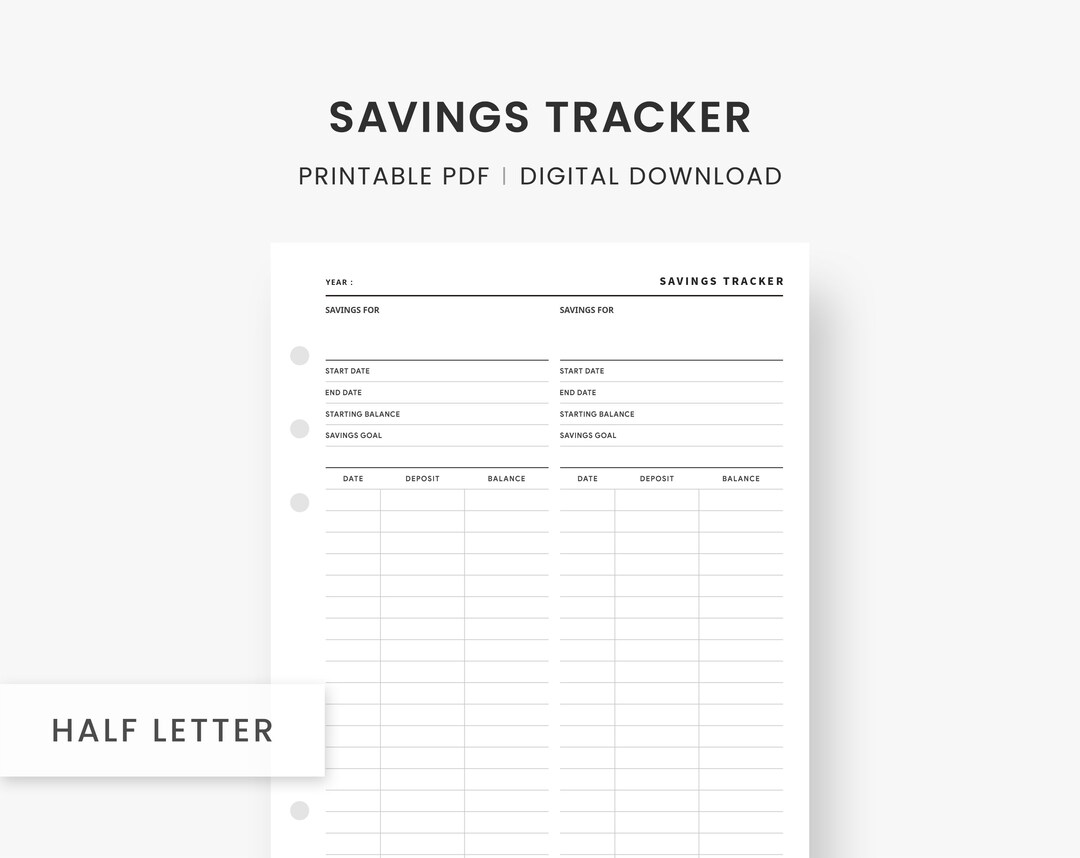Savings Tracker Printable, Half Letter Inserts, Savings Goals, Money ...
