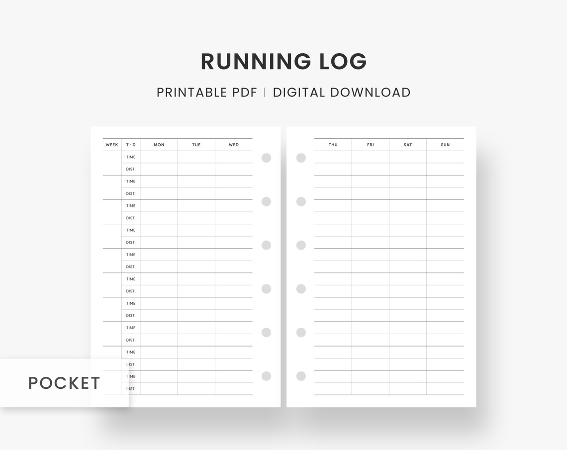Pocket Inserts Running Tracker Printable Running Diary Etsy UK