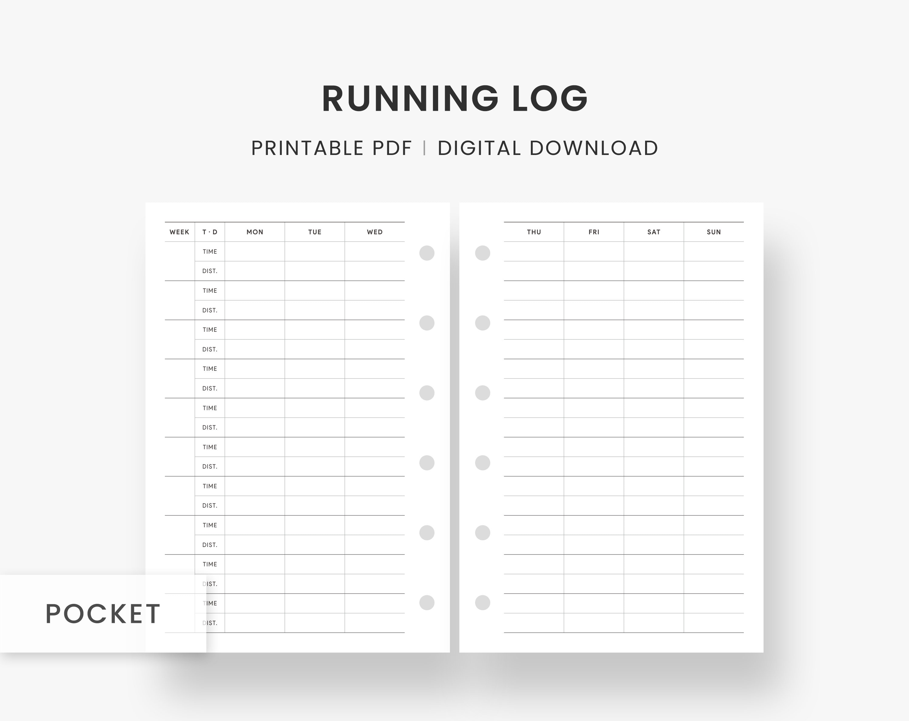 Pocket Inserts : Running Tracker Printable, Running Diary, Running