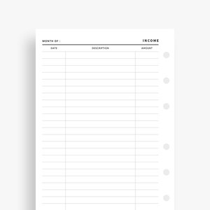 A6 Inserts : Income Tracker, Finance Tracker, Monthly Income, Income Log, Income Tracking, Money Tracker, Financial Tracker, PDF Planner image 3