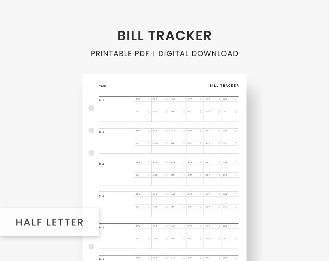 Monthly Bill Tracker Printable, Bill Organizer, Half Letter Inserts ...