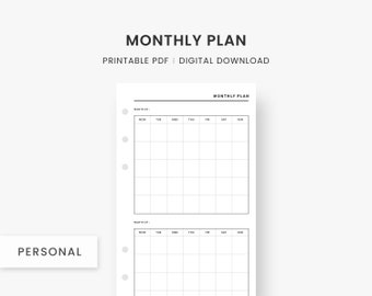 Personal Inserts : Undated Planner, Monthly Planner, Monthly Calendar, Monthly Agenda, Monthly Insert, Calendar Planner, Monthly Overview