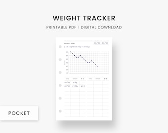 Pocket Inserts : Weight Tracker Printable, Weight Loss Tracker, Weight Log, Weight Loss Chart, Fitness Tracker, Diet Tracker, PDF Download