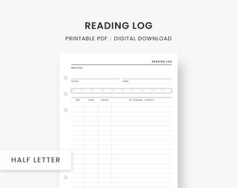 Reading Planner Printable, Reading Log, Half Letter Inserts, Book Journal, Book Log, Book Planner, Book Tracker, PDF Instant Download