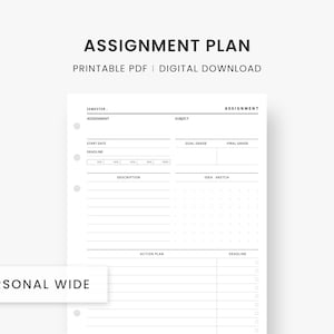 Assignment Plan Printable, Personal Wide Inserts, Student Planner ...