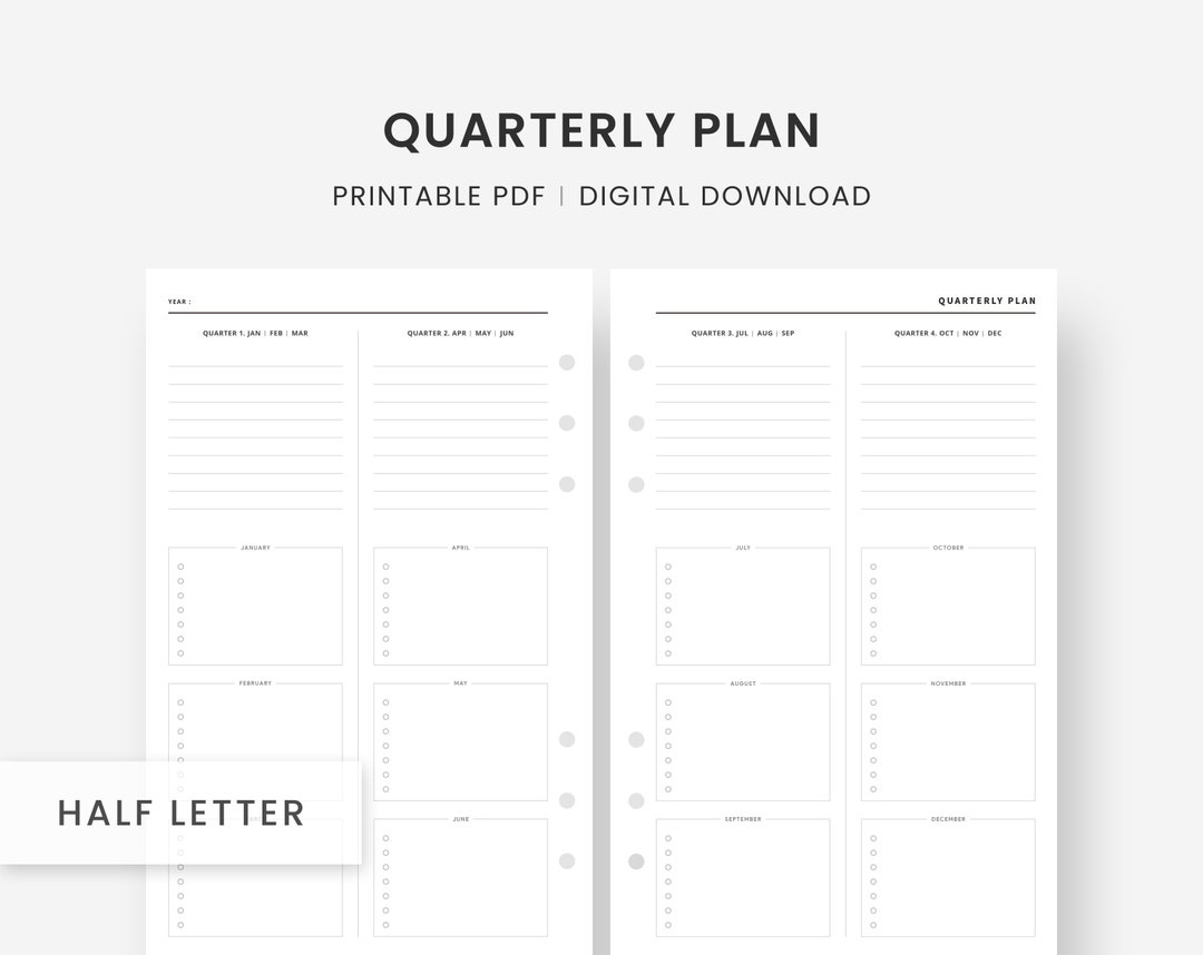 Quarterly Planner Printable, Yearly Planner, Annual Planner, Half ...