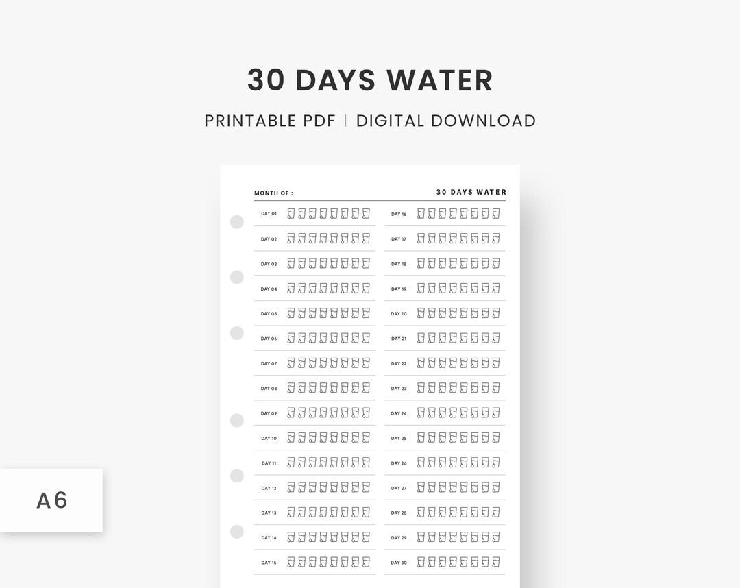 Water Tracking Paper A6 Inserts : Water Tracker, Water Intake Page Insert, Daily Water ...