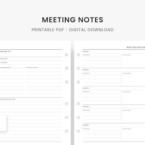A6 Inserts : Procès-verbaux de réunion, Ordre du jour de la réunion, Notes de réunion, Notes de discussion, Modèle de réunion, Imprimable de réunion, Planificateur daffaires, PDF image 1