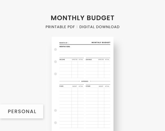 Personal Inserts : Monthly Budget Budget Planner Budget - Etsy
