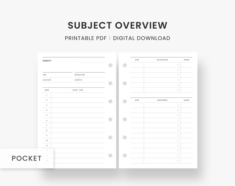 Pocket Inserts : Semester Planner, Student Planner Printable, Subject ...