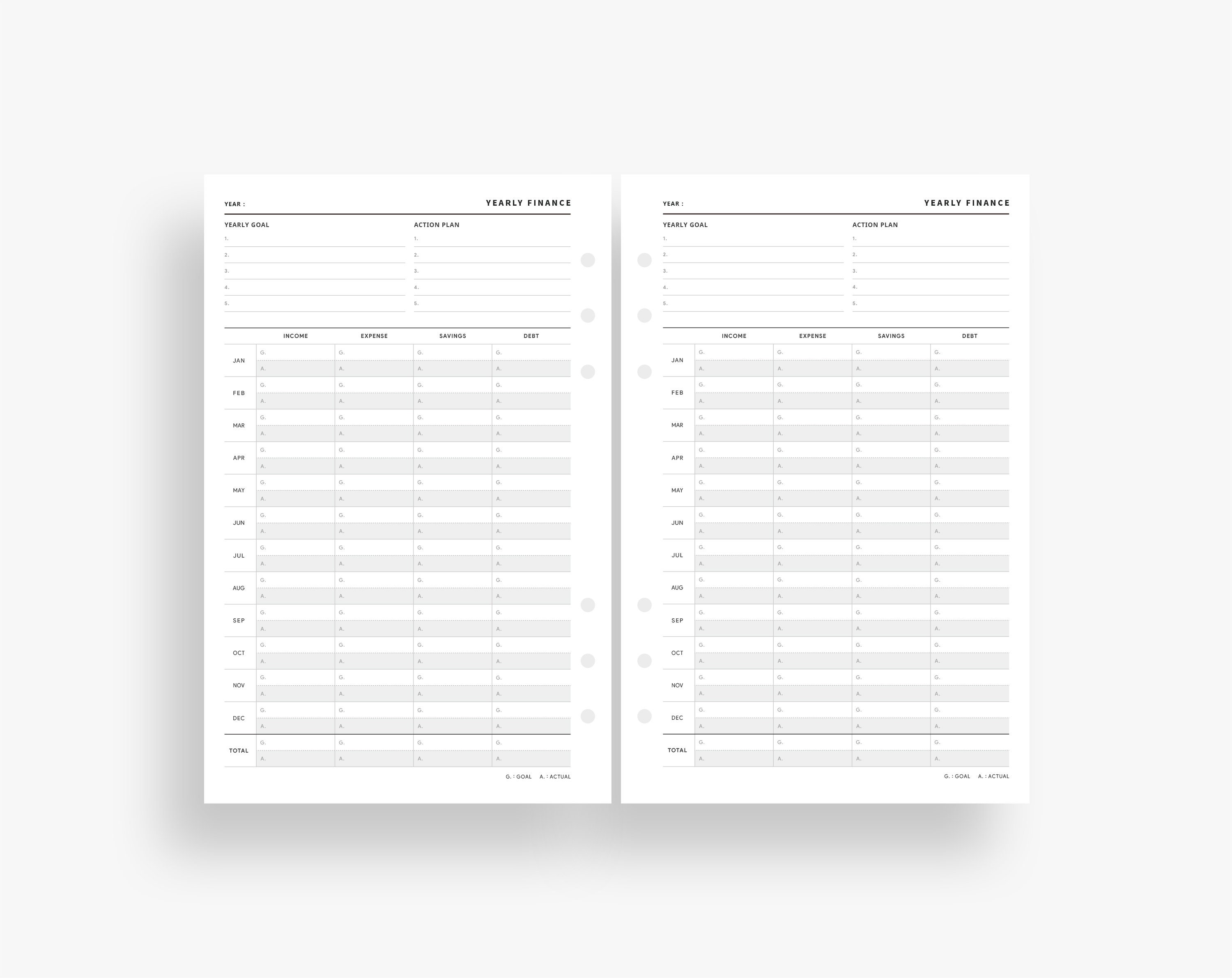 Printable Yearly Finance Planner, Annual Planner, Finance Tracker, Half Letter Inserts, Finance