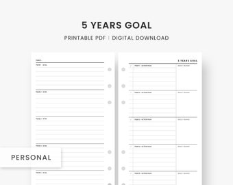 Personal Inserts : 5 Years Goal, Goal Tracker, Goal Setting Planner, Goal Planner, 5 Year Plan, Yearly Goal, New Years Printable, PDF