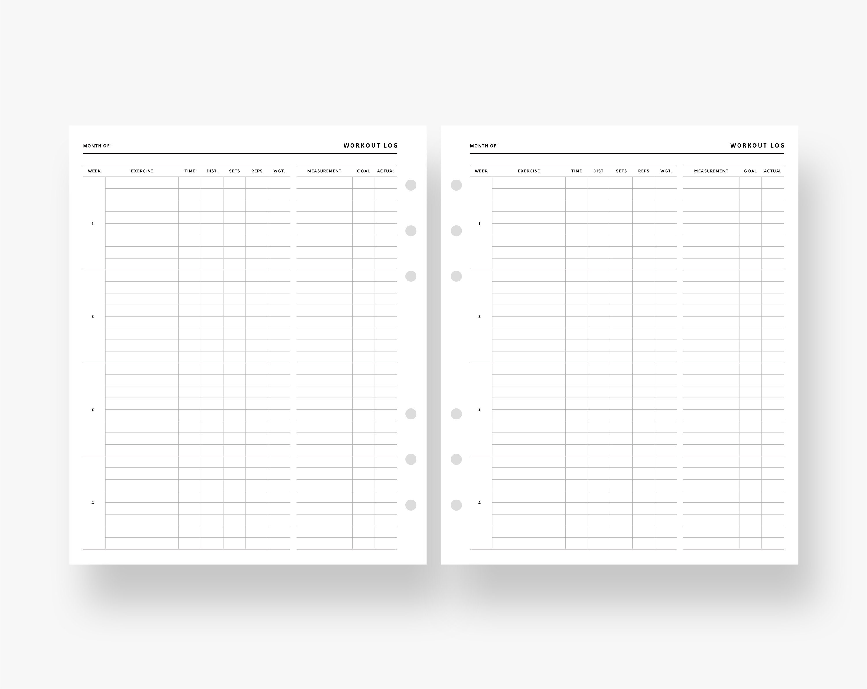 A5 Wide Inserts : Workout Log Printable, 4 Week Workout Tracker ...