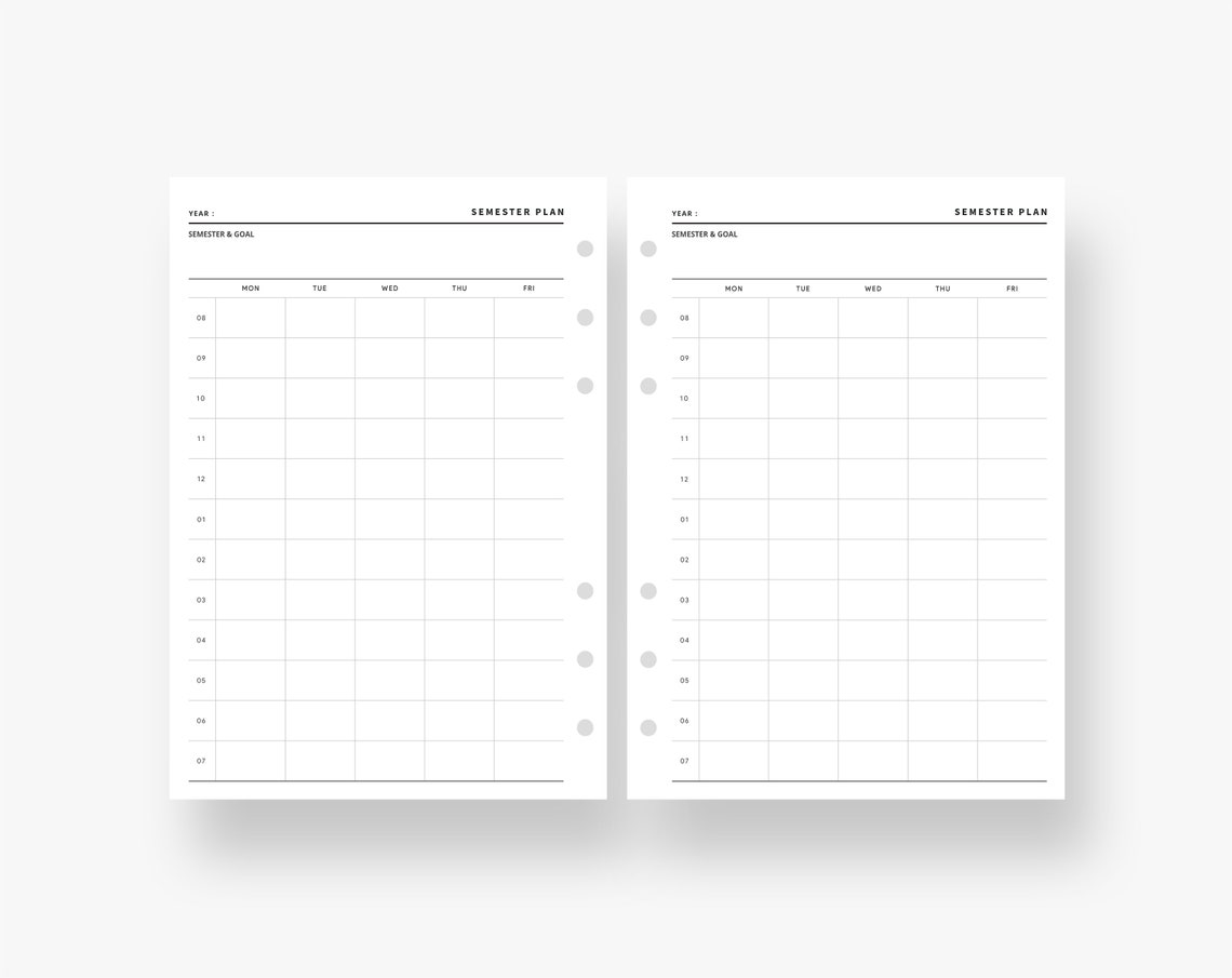 Semester Planner Printable, Personal Wide Inserts, Academic Planner