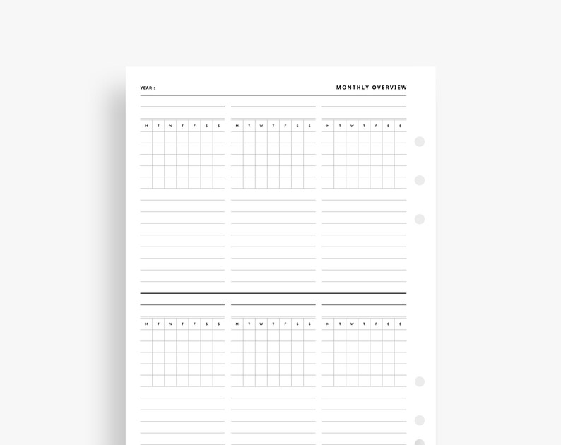 A5 Inserts : Monthly Calendar, Printable Calendar, Monthly Overview ...