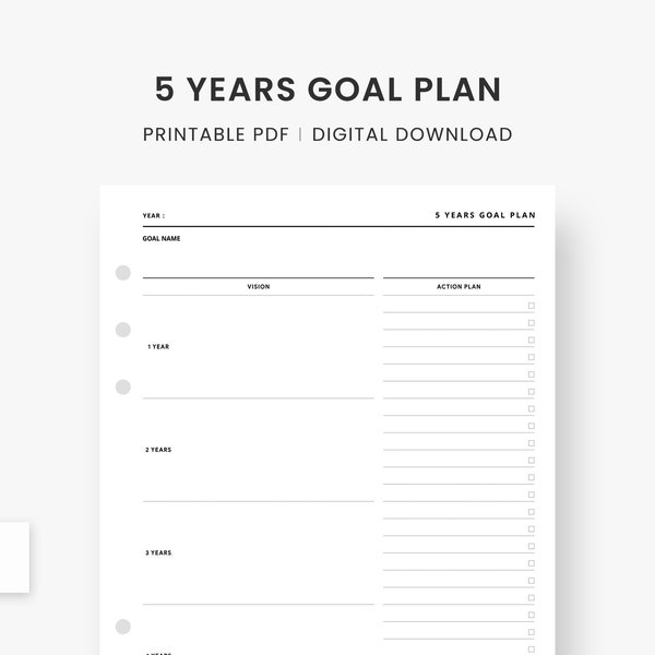 A5 Inserts : 5 Years Goal Setting Printable, Yearly Goal Planner, Goals Plan Template, Goals Planning, Minimalist Planner, Instant Download