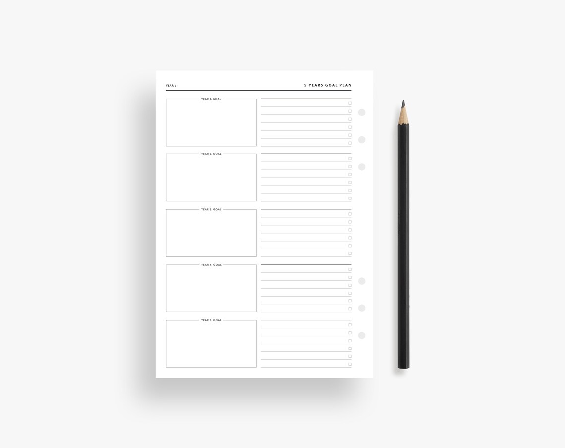 A5 Inserts : 5 Year Plan, 5 Year Goal Plan, 5 Years Goal Plan, 5 Year ...