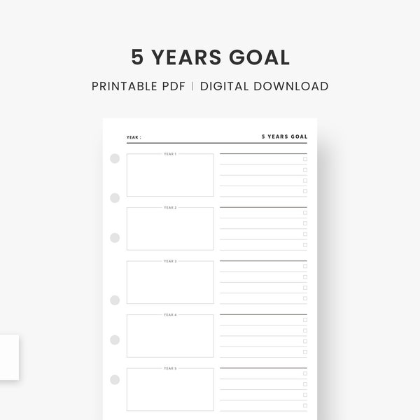 A6 Inserts : 5 Year Plan, 5 Year Planner, 5 Years Goal, Goal Planner, Goal Setting Planner, 5 Year Goal Plan, Productivity Planner, PDF