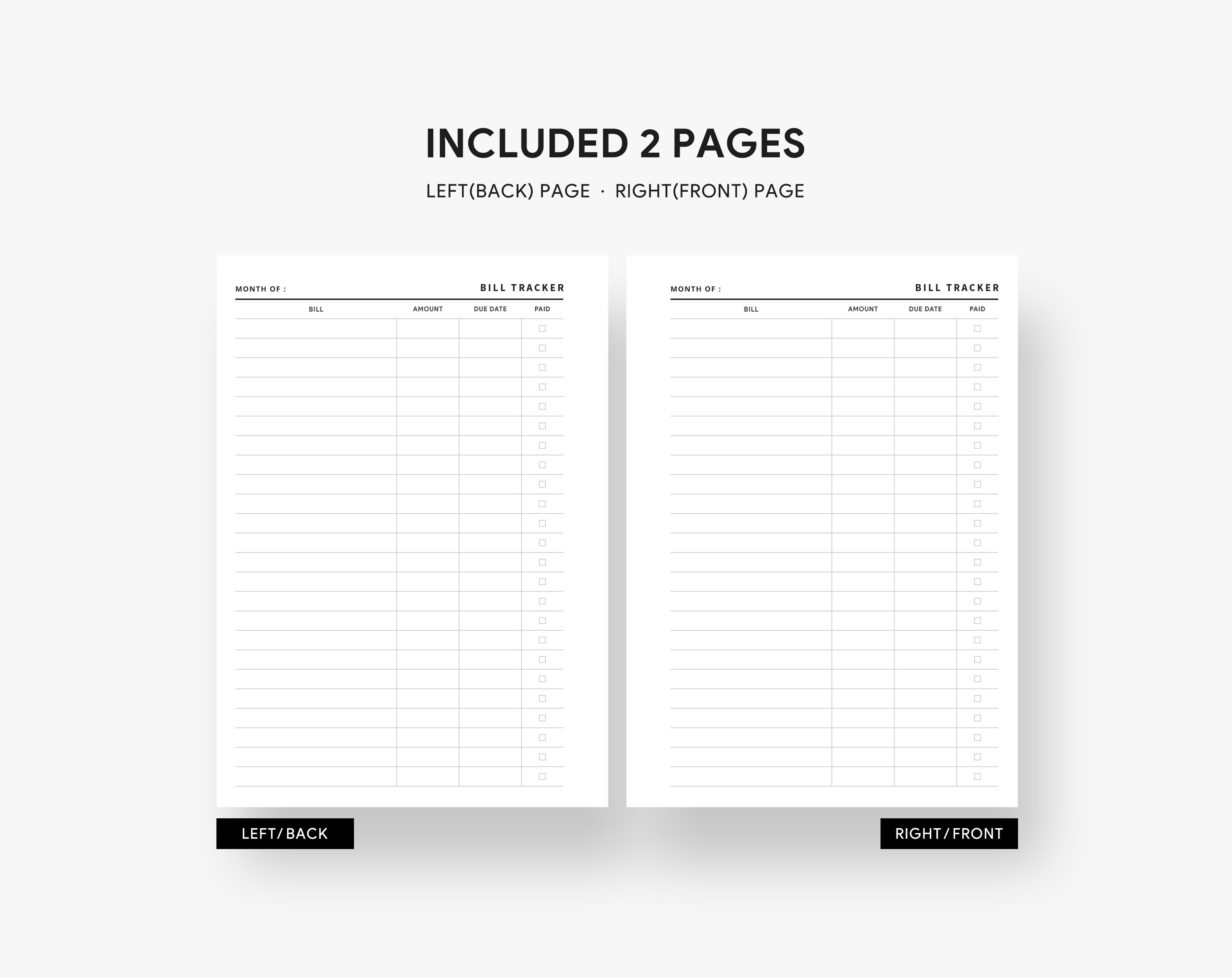 A6 Inserts : Bill Tracker, Bill Organizer, Bill Planner, Bill Payment ...